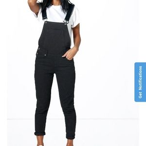 Petite black skinny overalls